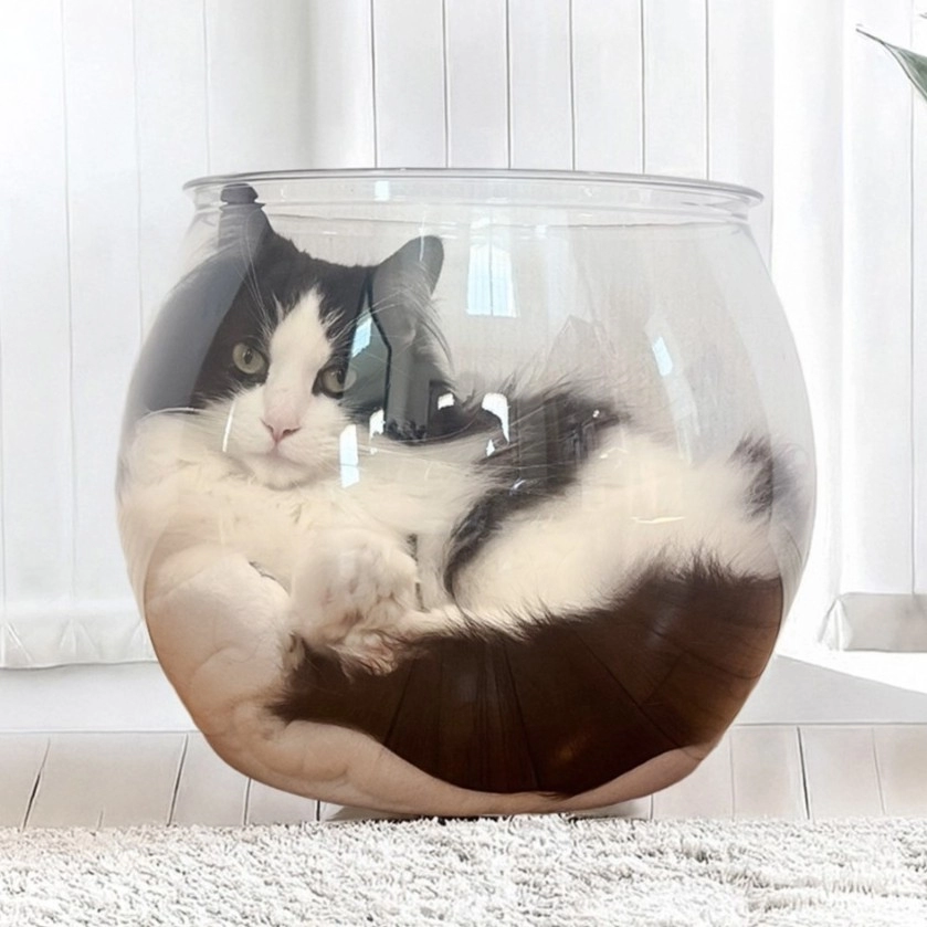 クリア素材のねこ金魚鉢